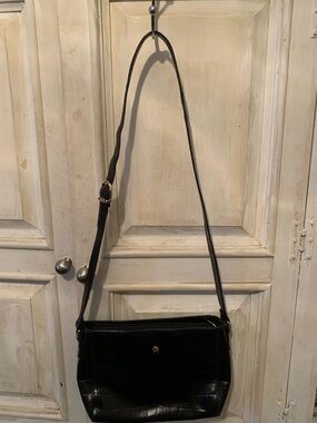 Etienne Aigner Black Croc-Embossed Crossbody with Gold Accent